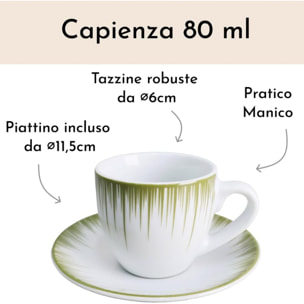 Set 6 tazzine da caffè Raggi con piattini in porcellana