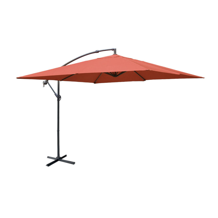 Parasol déporté carré 3x3m - Hardelot 3x3m - Terracotta - Manivelle anti-retour | Toile déperlante | Facile à utiliser