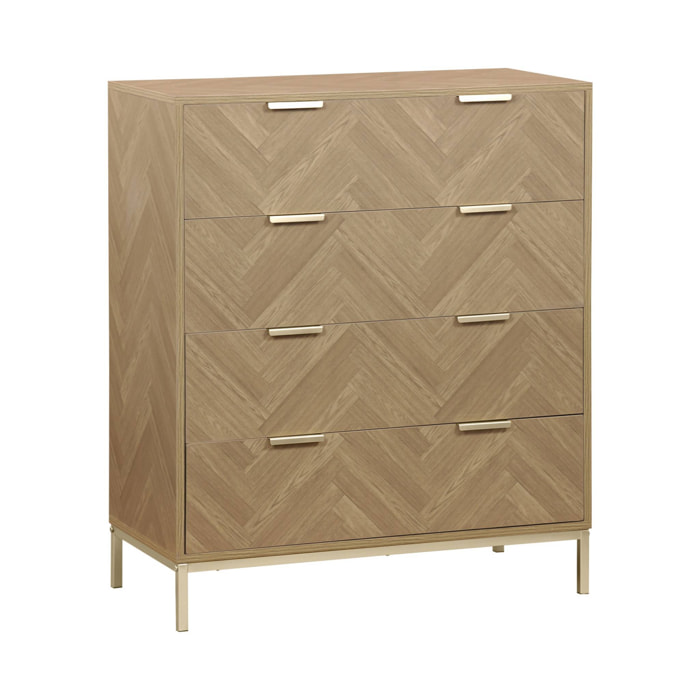 Commode Budapest. quatre tiroirs. décor chevrons L 80 x l 40 x H 95cm