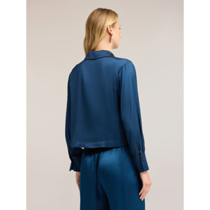 Motivi - Camicia corta in raso con profili a contrasto - Blu