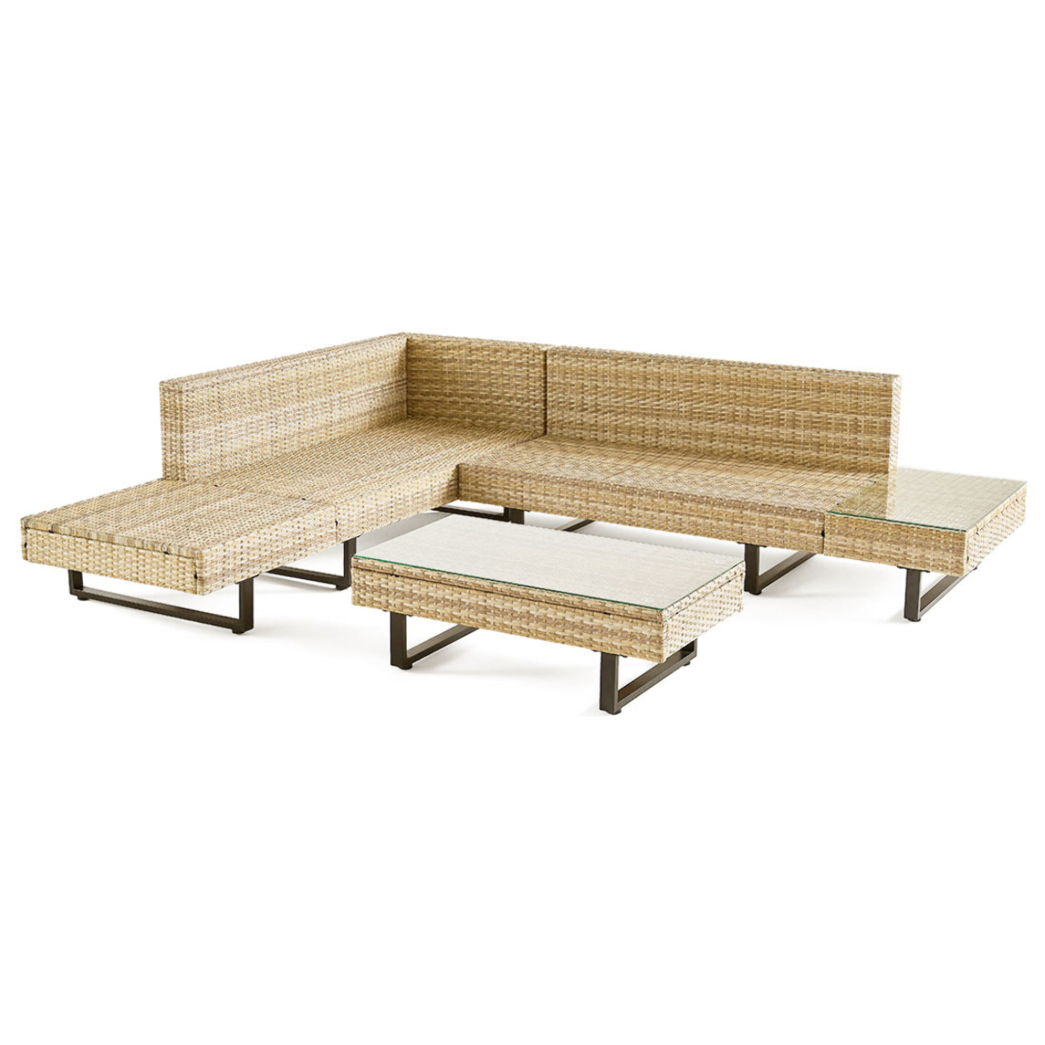 Sashi – salon de jardin d'angle en résine beige et grise – 5 places - coussins gris clair et table incluse - Gris