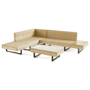 Sashi – salon de jardin d'angle en résine beige et grise – 5 places - coussins gris clair et table incluse - Gris