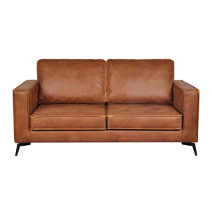 Canapé vintage 2-3 places cuir marron cognac aspect vieilli et métal noir SONNY
