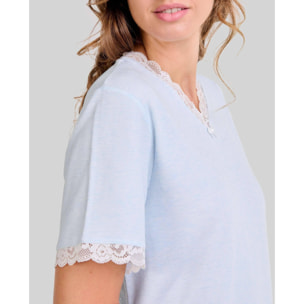 Camisón mujer con encaje escote en pico y clásica manga corta