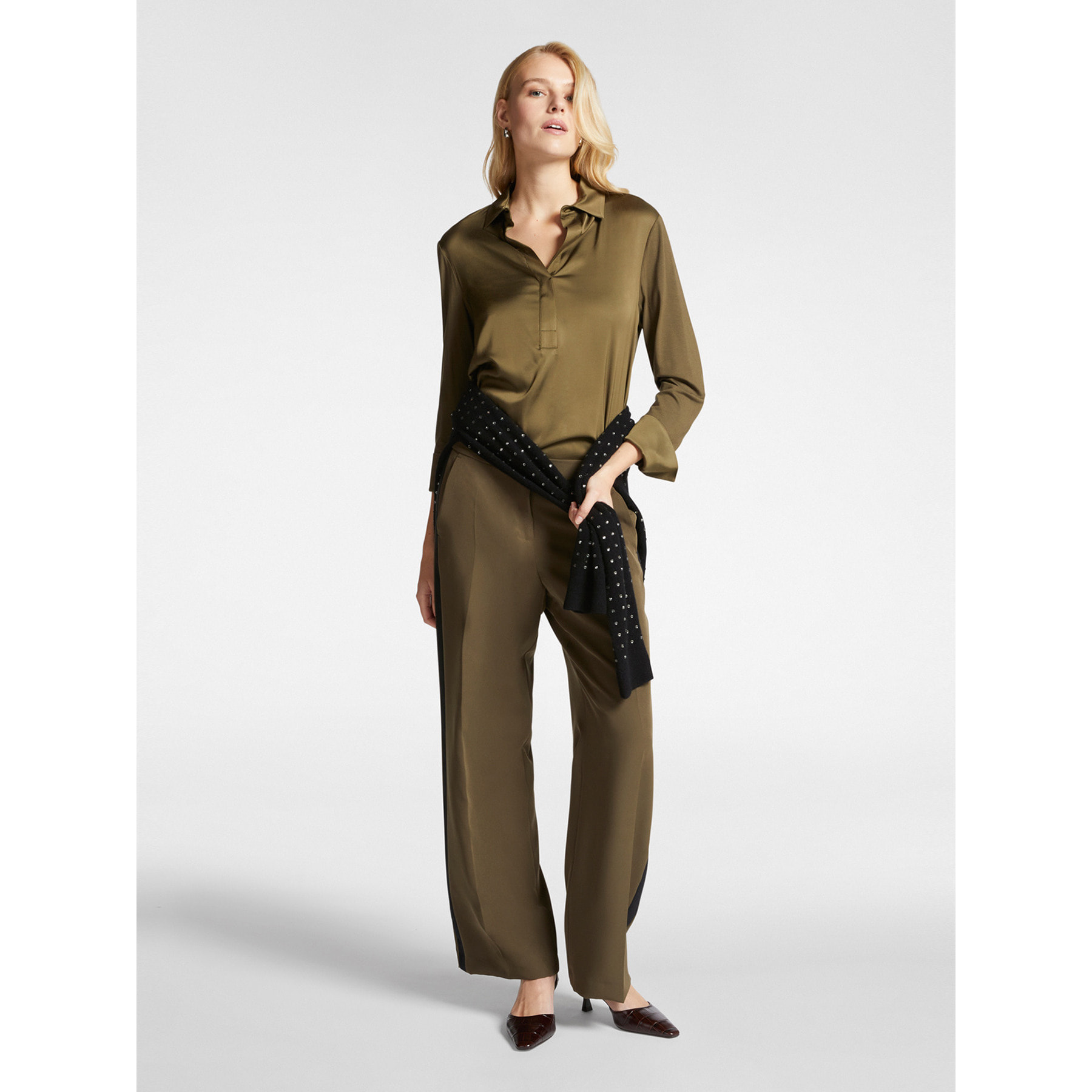 Elena Mirò - Pantaloni in cady con bordi laterali - Verde militare