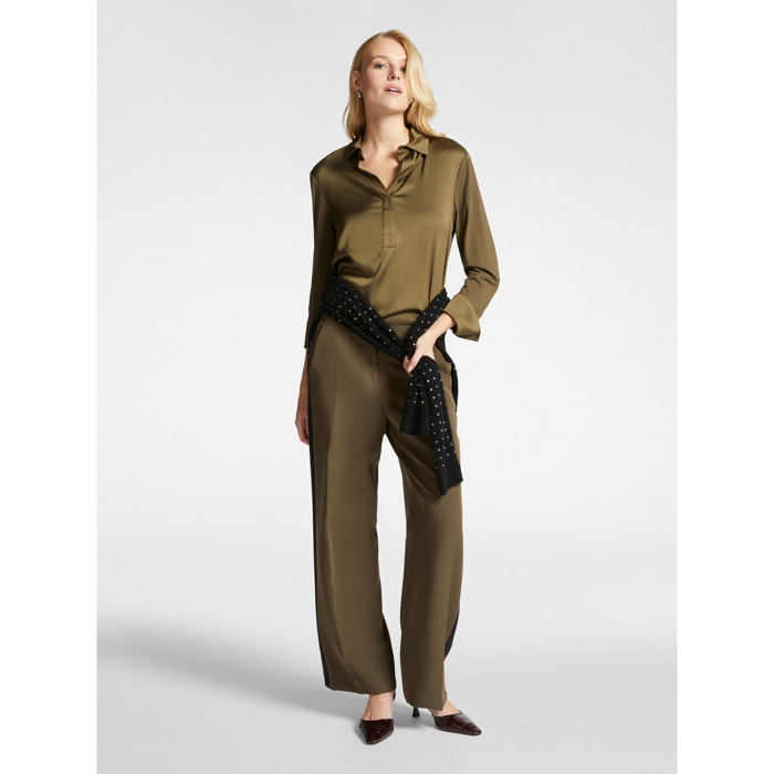 Elena Mirò - Pantaloni in cady con bordi laterali - Verde militare