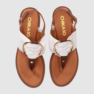 Sandalias de Piel - Blanco - Tacón: 1 cm