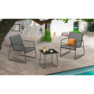 Salon de jardin 2 places en textilène gris