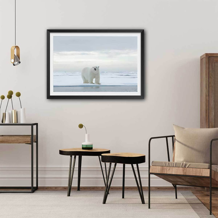 Affiche ours blanc sur la banquise Affiche sous cadre noir