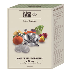 Moulin passe-légumes Ø 24 cm inox - 3 grilles - Pack La Bonne Graine