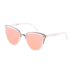 Gafas de sol PALO ALTO SEATTLE - Blanco transparente esmerilado y metal plateado brillante / Plana de pc ahumada con revo rosa real