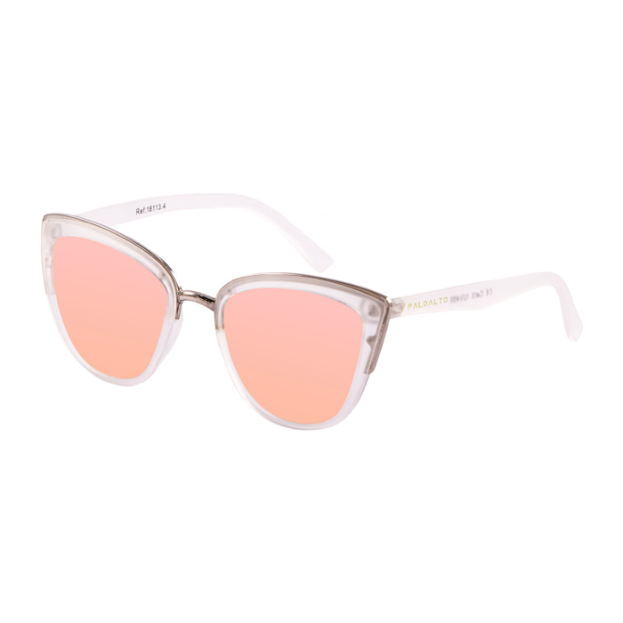 Gafas de sol PALO ALTO SEATTLE - Blanco transparente esmerilado y metal plateado brillante / Plana de pc ahumada con revo rosa real