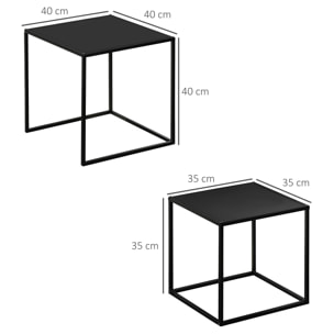 Lot de 2 tables basses gigognes carrées design contemporain encastrable acier noir