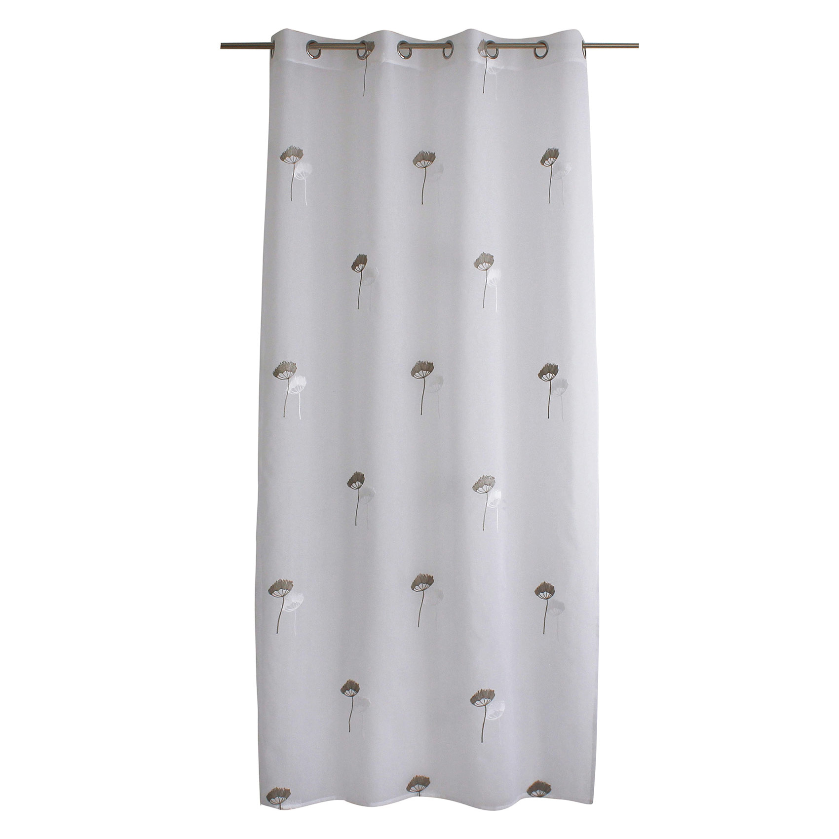 Voilage tamisant aux broderies florales - Gris Galet