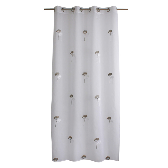 Voilage tamisant aux broderies florales - Gris Galet