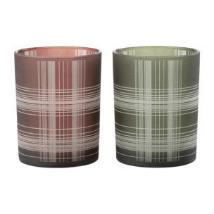 J-Line photophore Carreaux- verre - marron/vert - medium - 2 pcs