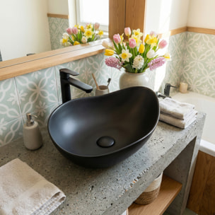 Vasque à poser design asymétrique 50,5 x 38 x 19 cm sans trop-plein noir mat PixL (CEPX5038BKM)