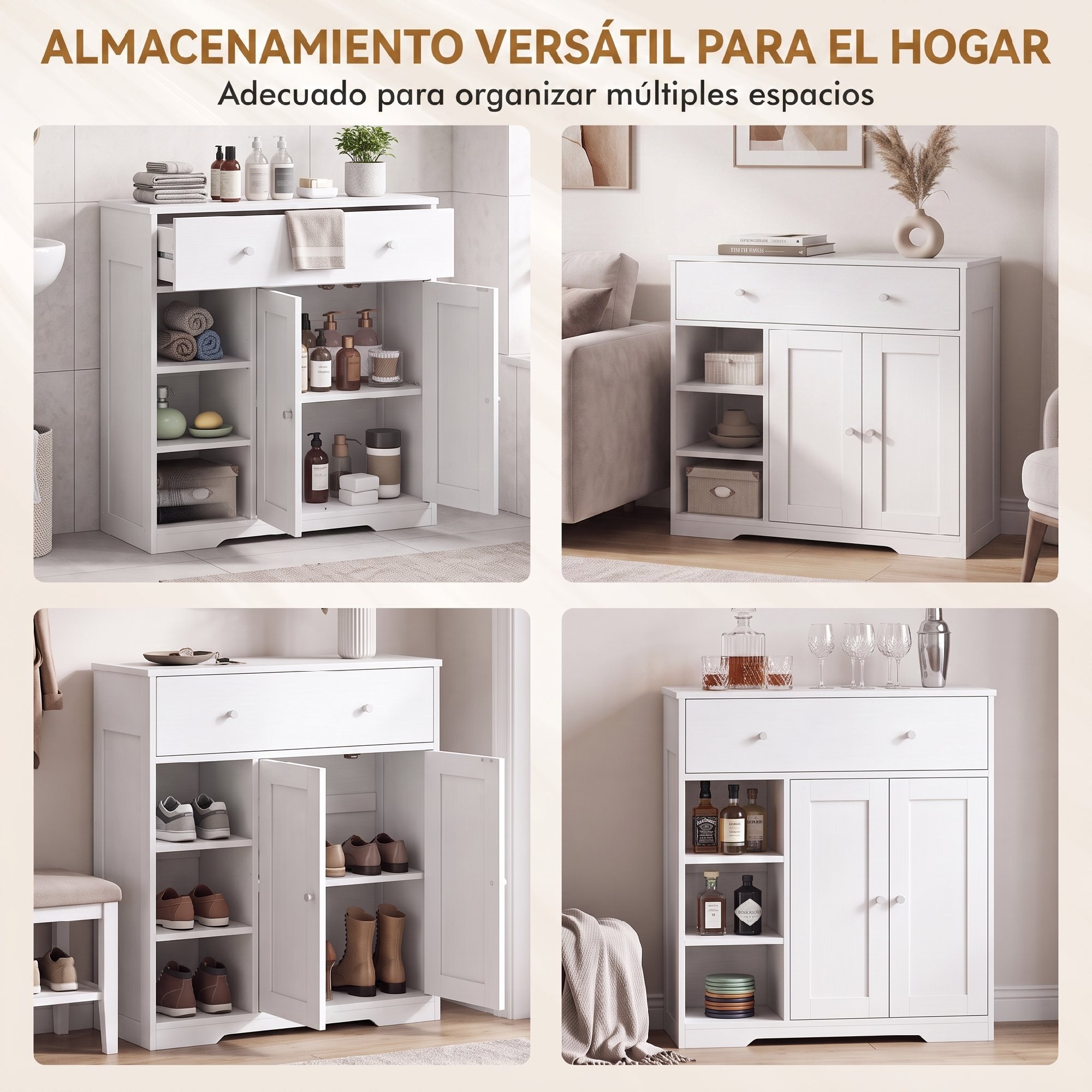 Armario de Baño Estrecho, Mueble Auxiliar de Baño con Cajón, 2 Puertas y 3 Estantes Abiertos, Ahorro Espacio, 80x30x80,2 cm, para Cocina, Salón o Despacho, Blanco Veteado