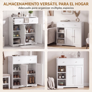 Armario de Baño Estrecho, Mueble Auxiliar de Baño con Cajón, 2 Puertas y 3 Estantes Abiertos, Ahorro Espacio, 80x30x80,2 cm, para Cocina, Salón o Despacho, Blanco Veteado