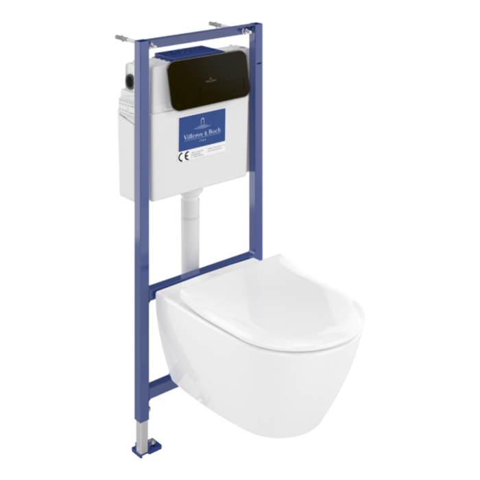 Pack WC sans bride Subway 2.0 avec abattant frein de chute + bâti Viconnect PRO + plaque noir mat