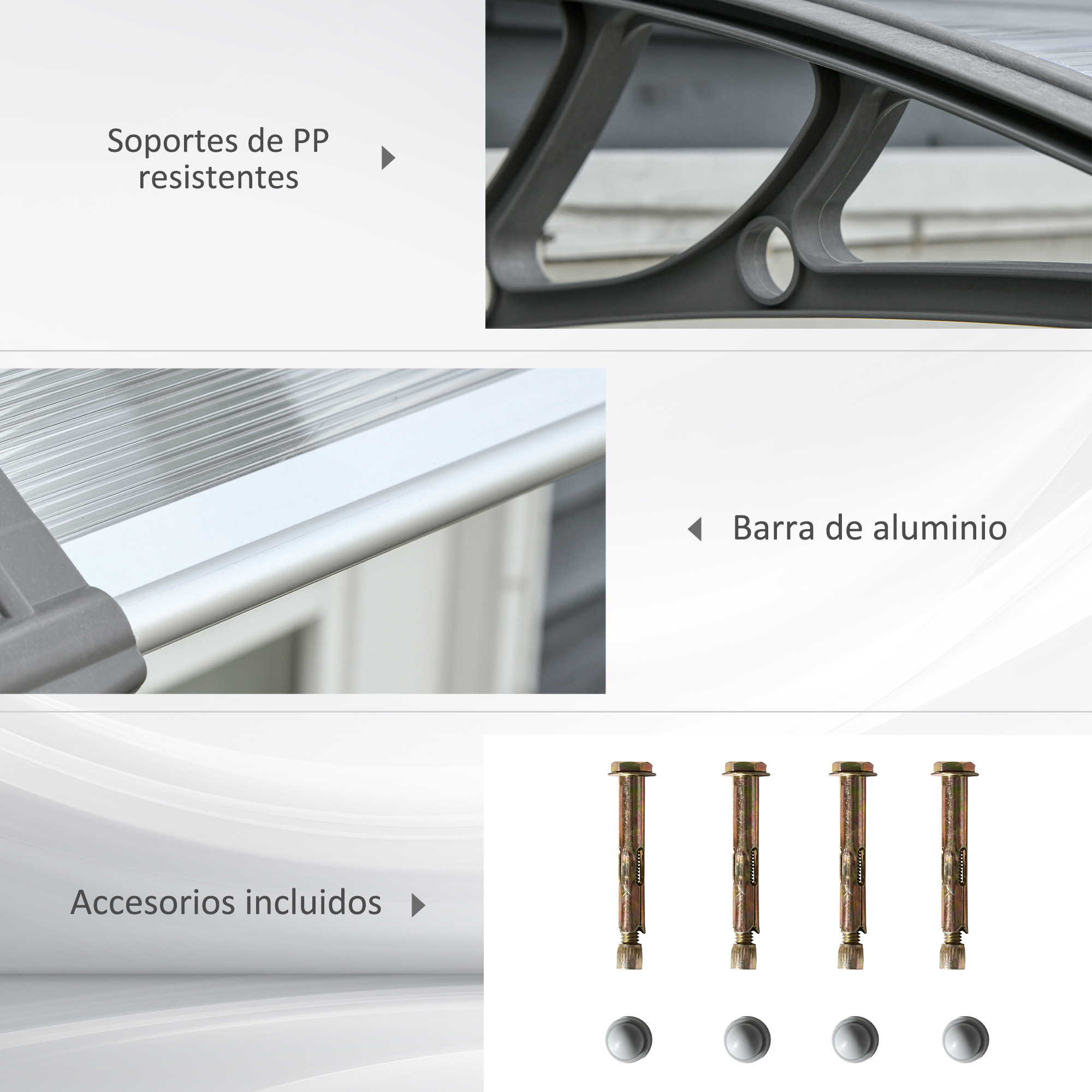 Tejadillo de Protección 110x60 cm Marquesina Exterior para Puertas y Ventanas contra Sol y Lluvia con Soporte de PP Policarbonato Transparente