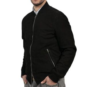 Giubbino in vera pelle di vitello scamosciata Nero-Slim Fit