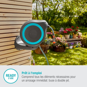 Dévidoir automatique mural RollUp S - 15 m - Bleu turquoise - GARDENA - 18600-20