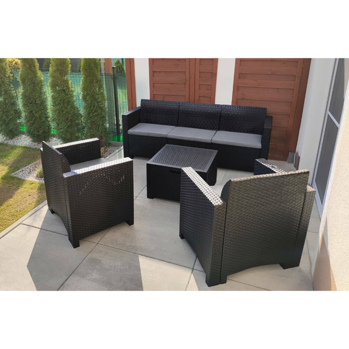 Set salotto da esterno Venus, Set da giardino con cuscini, Salottino indoor e outdoor effetto rattan, 100% Made in Italy, Antracite