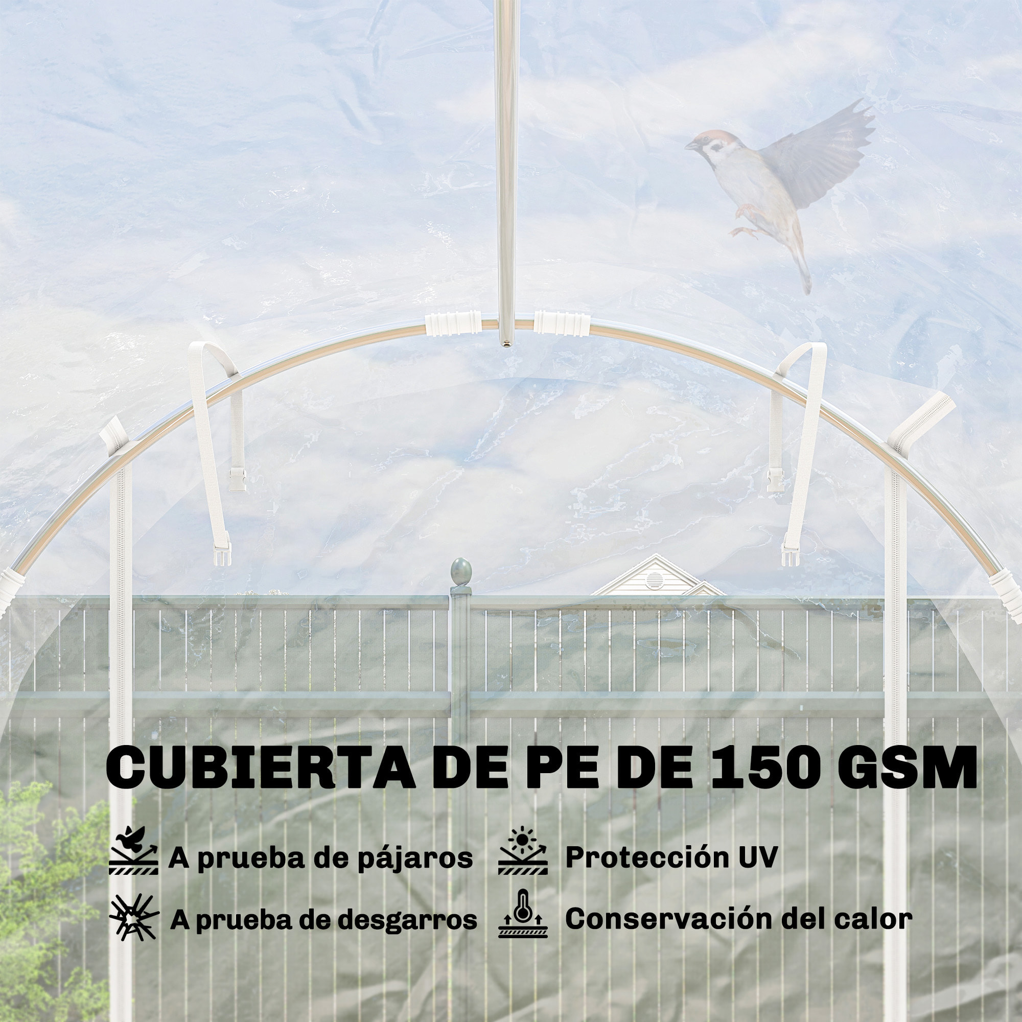 Invernadero de Exterior 3x2x2 m, Invernadero de Túnel con 2 Puertas Enrollables, Marco de Acero Galvanizado y Cubierta de PE 150g/m², Anti-UV, Impermeable, para Cultivos, Transparente
