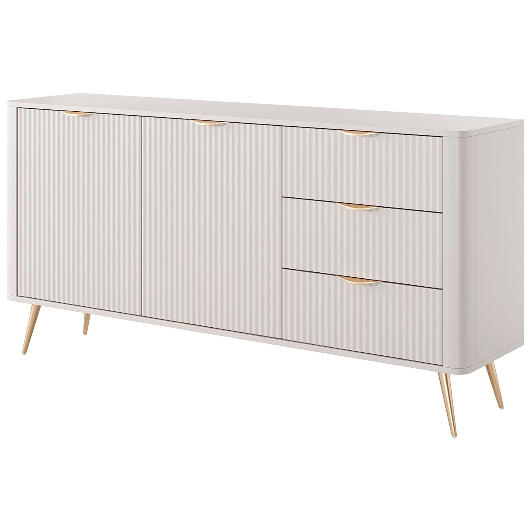 Madia Soggiorno Con 2 Ante e 3 Cassetti Credenza Salvaspazio Design Moderno Elegante Per Soggiorno Camera Con Piedini Slanciati 163 x 81 x 38 Cm Beige