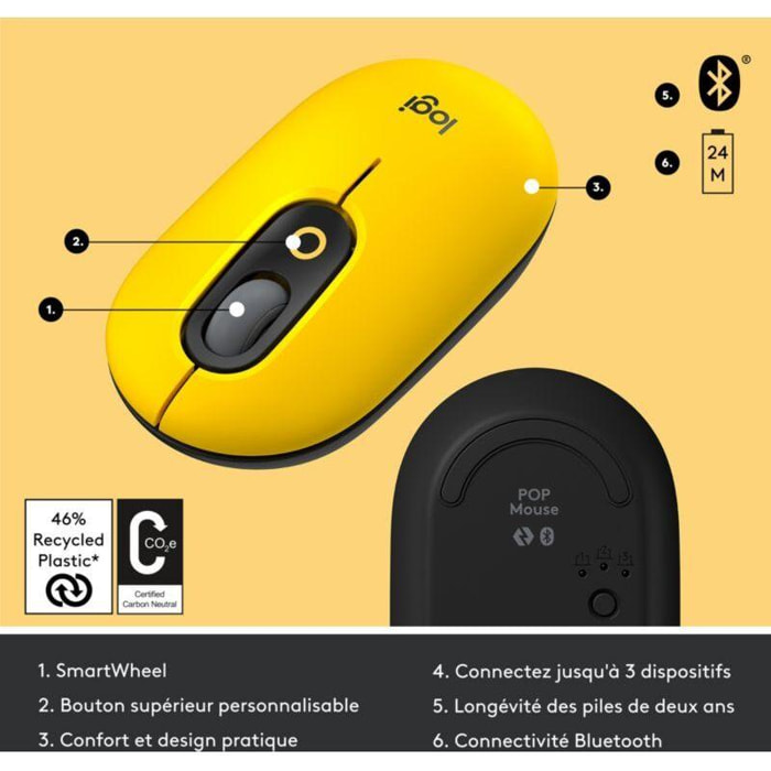 Souris sans fil LOGITECH POP Mouse Multidispositifs - Blast