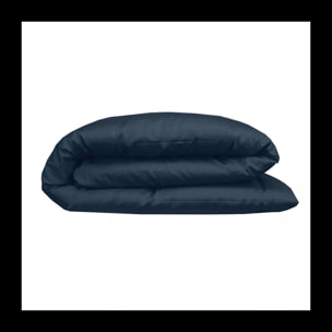 Housse de couette satin de coton uni bleu Ava uni bleu nuit
