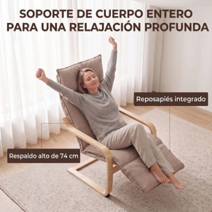 Sillón de Salón con Reposapiés, Butaca de Salón Tapizada en Lino con Balanceo Suave, Respaldo Alto, Asiento Ancho, Sillón de Relax para Dormitorio, Oficina, Estudio, Marrón Claro