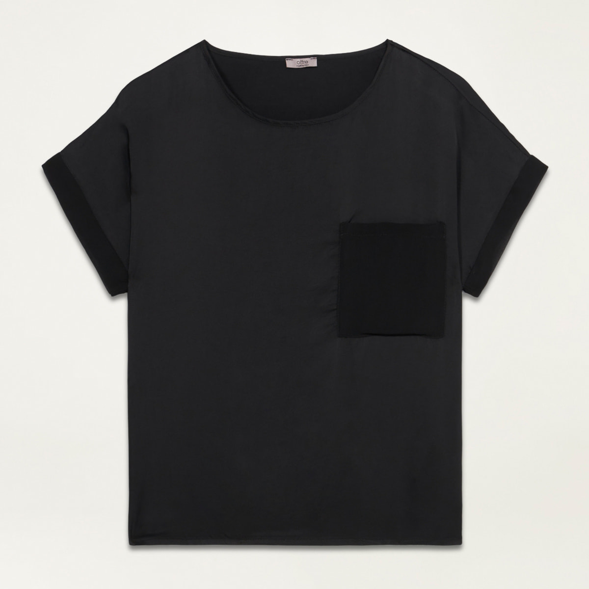 Oltre - Blusa in raso con taschino - Nero