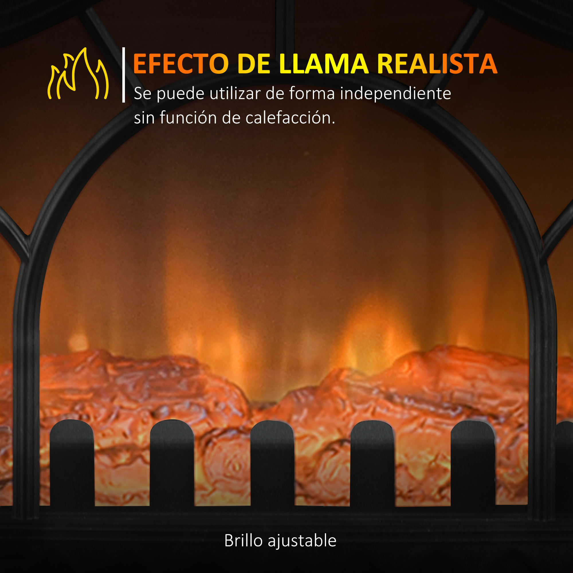 Chimenea Eléctrica 1000W/2000W Calentador de Chimenea con Temperatura Ajustable Bajo Consumo Protección contra Sobrecalentamiento Efecto de Llama 3D para Sala 15-30 m² 55x31x58 cm Negro