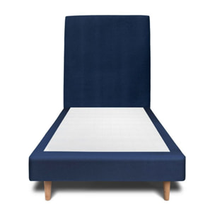 Lit avec tête de lit tapissée velours et sommier tapissier ep14