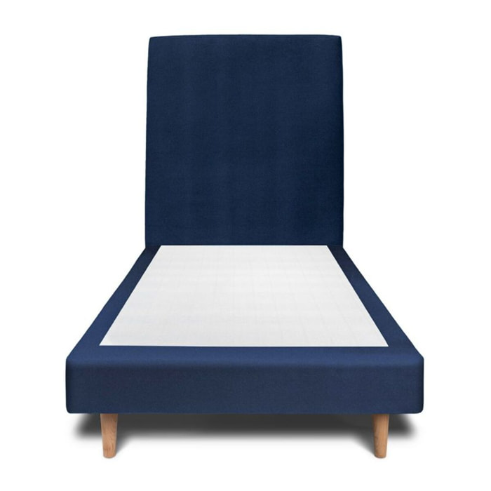Lit avec tête de lit tapissée velours et sommier tapissier ep14