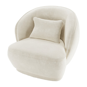 Fauteuil design en velours vintage crème