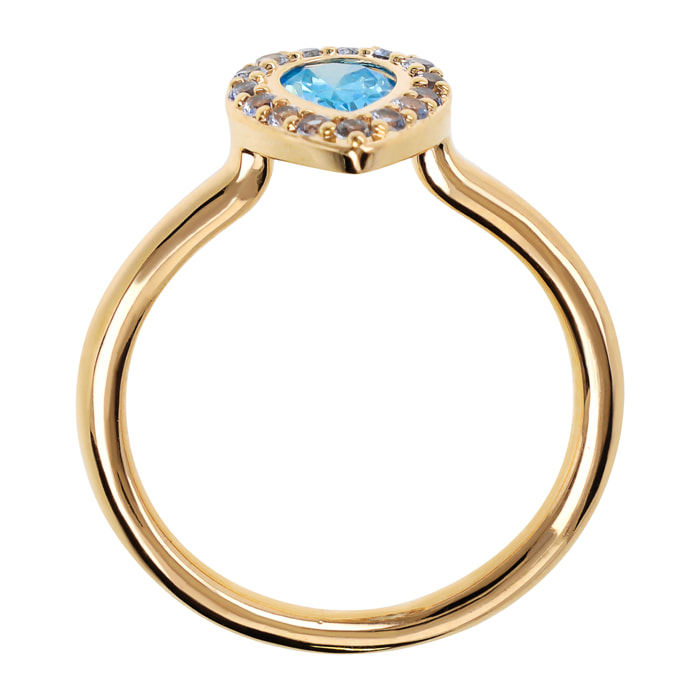 Anello Solitario Golden con Goccia in Cubic Zirconia Blu