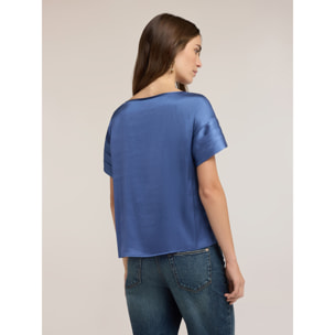 Motivi - Blusa in raso con maniche a petalo - Blu