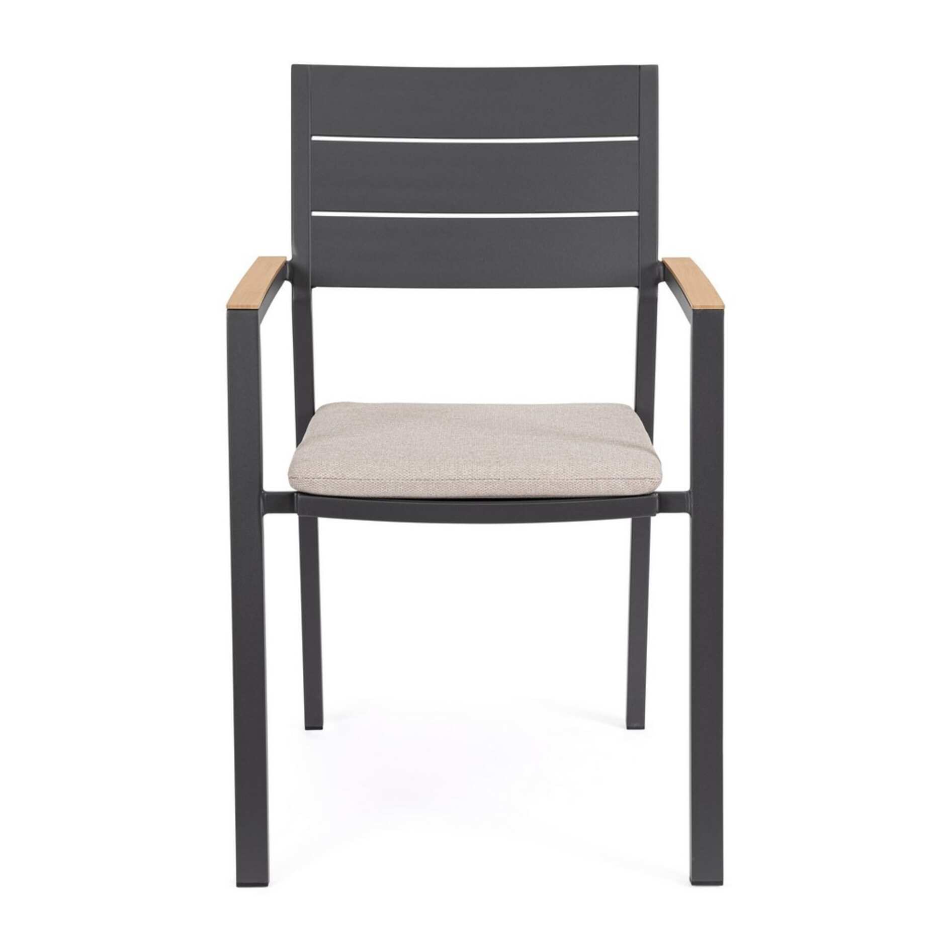 Set 4 sedie da giardino ZELMAR con cuscino tortora, braccioli effetto legno e struttura in alluminio antracite