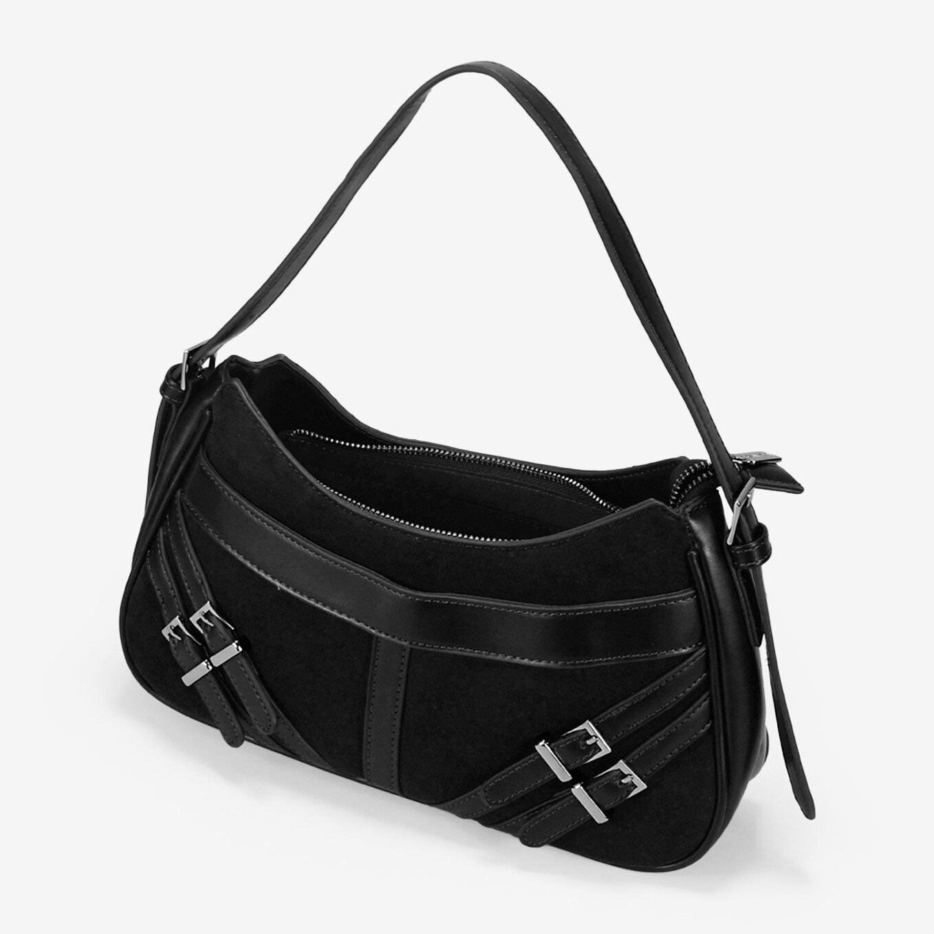 Bolso de hombro negro con hebillas