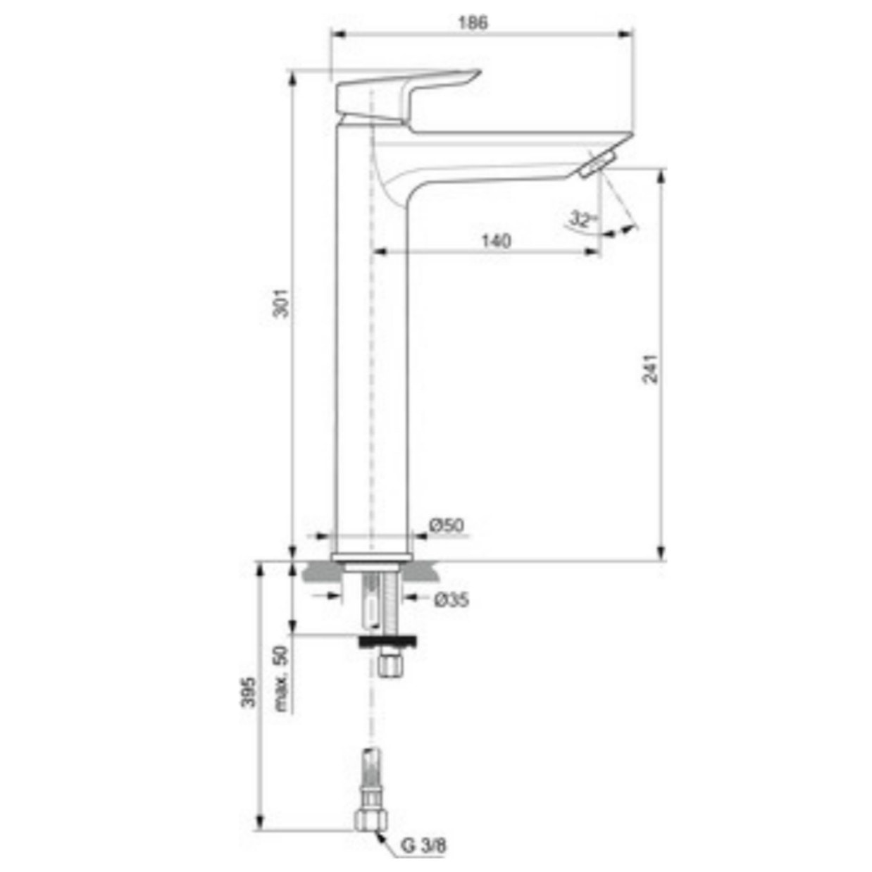 IDEAL STANDARD Mitigeur lavabo Tesi réhaussé sans tirette sans vidage chrome