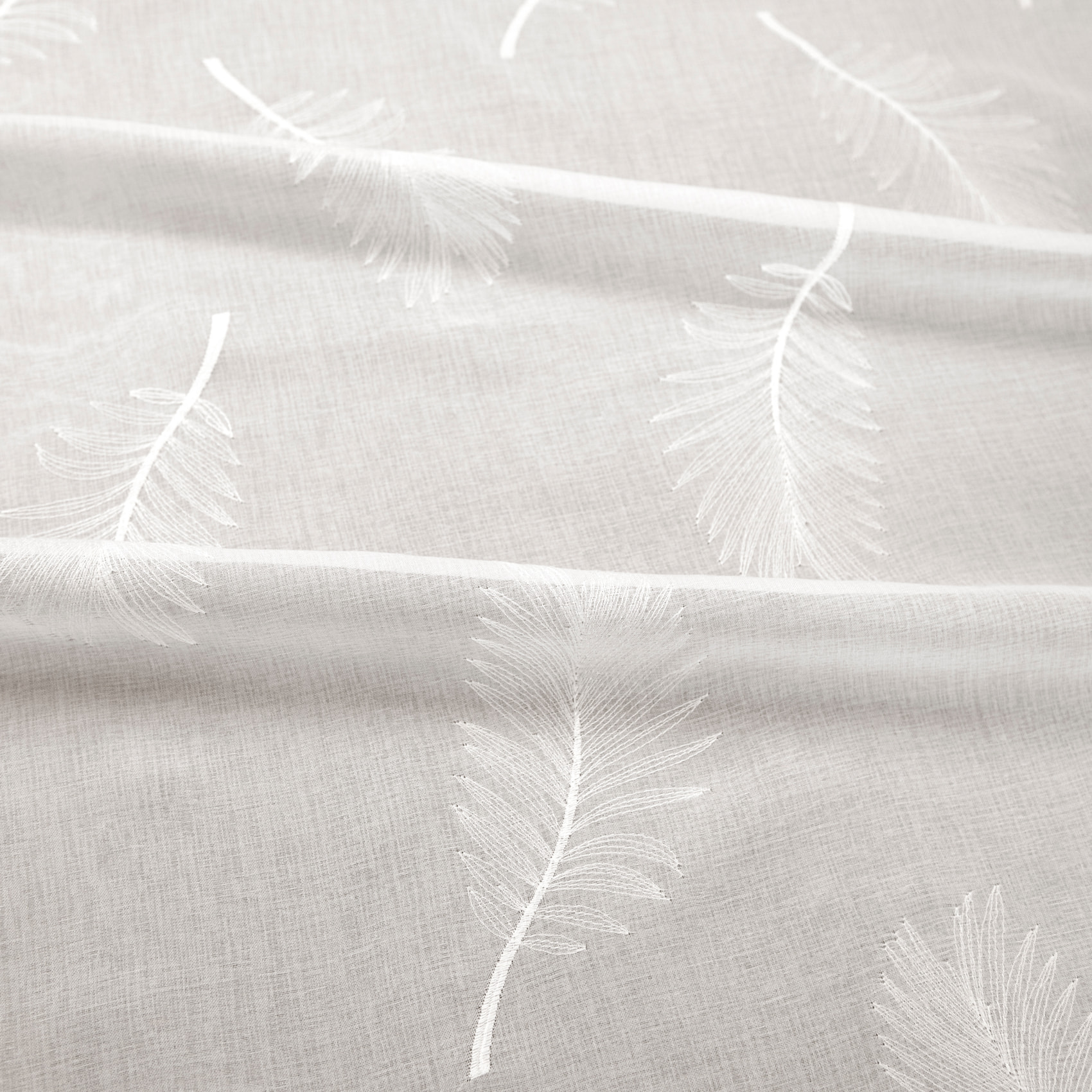 Voilage brodé à motifs feuilles - Blanc cassé