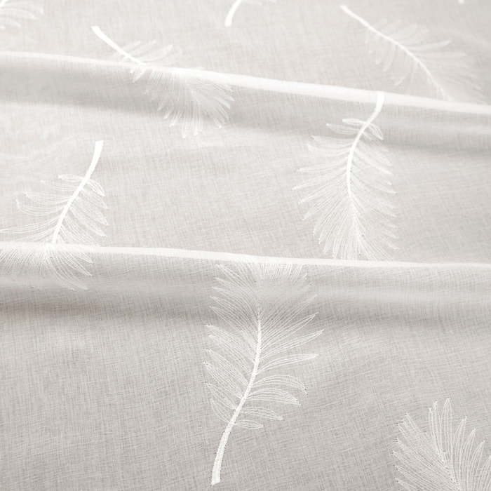 Voilage brodé à motifs feuilles - Blanc cassé