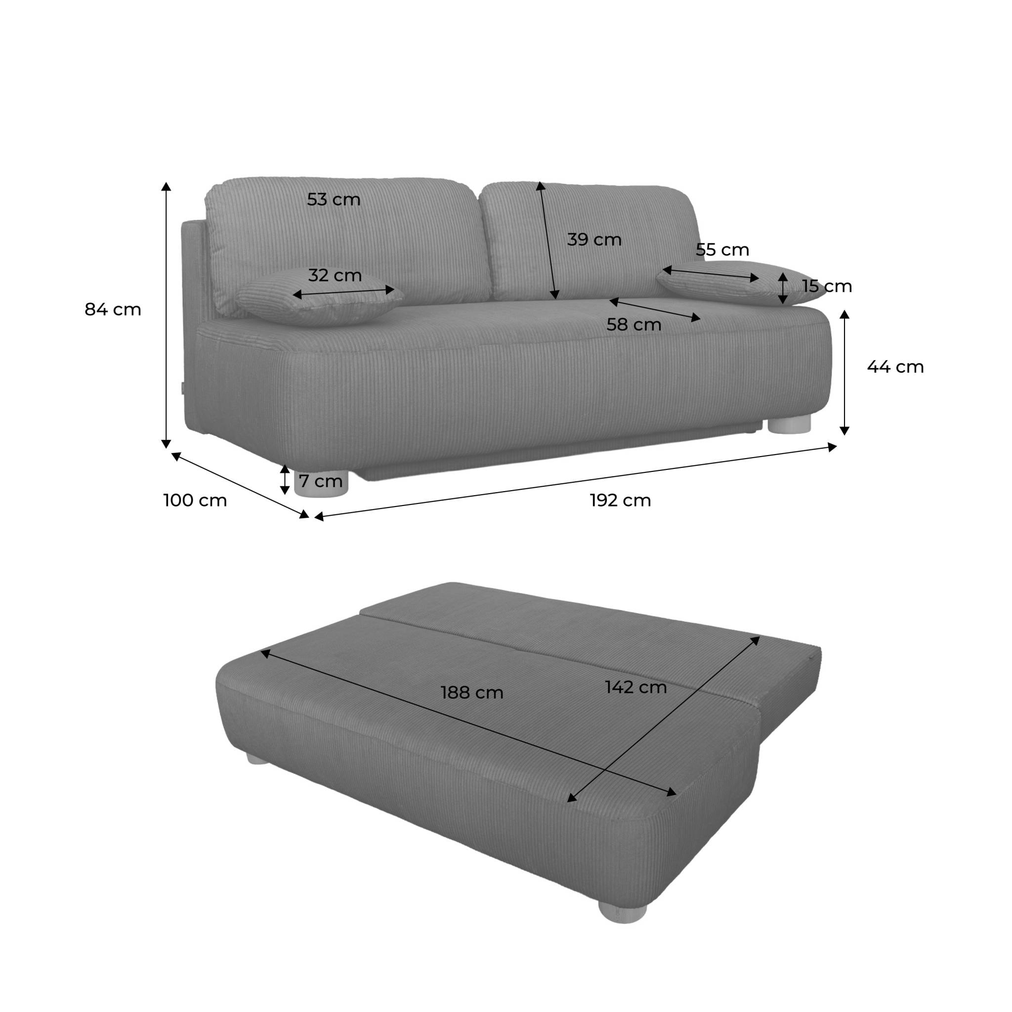 Banquette convertible 3 places velours côtelé avec coffre SELMA