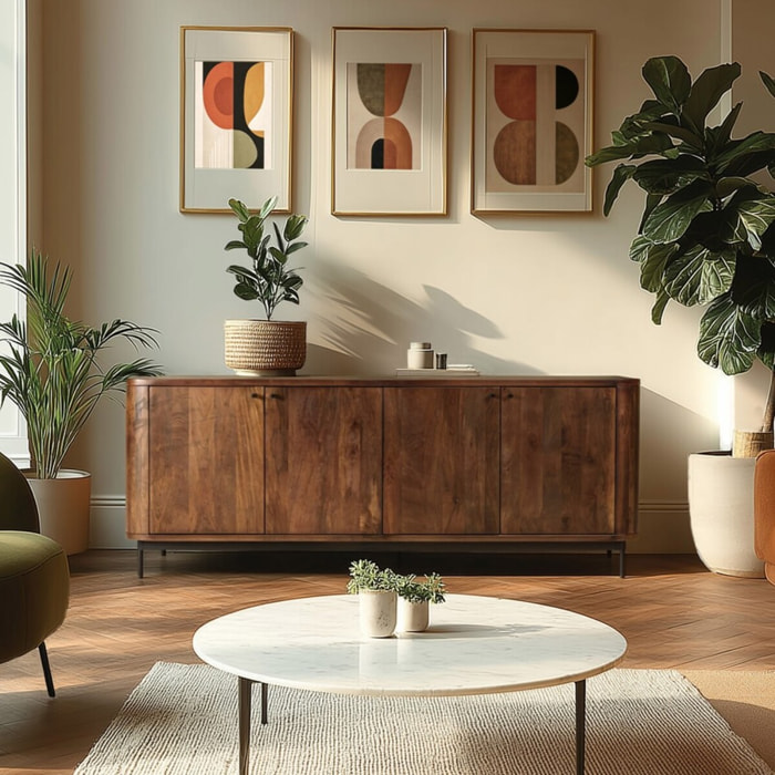 ALIX - Buffet design bois foncé et métal noir 4 portes ALIX