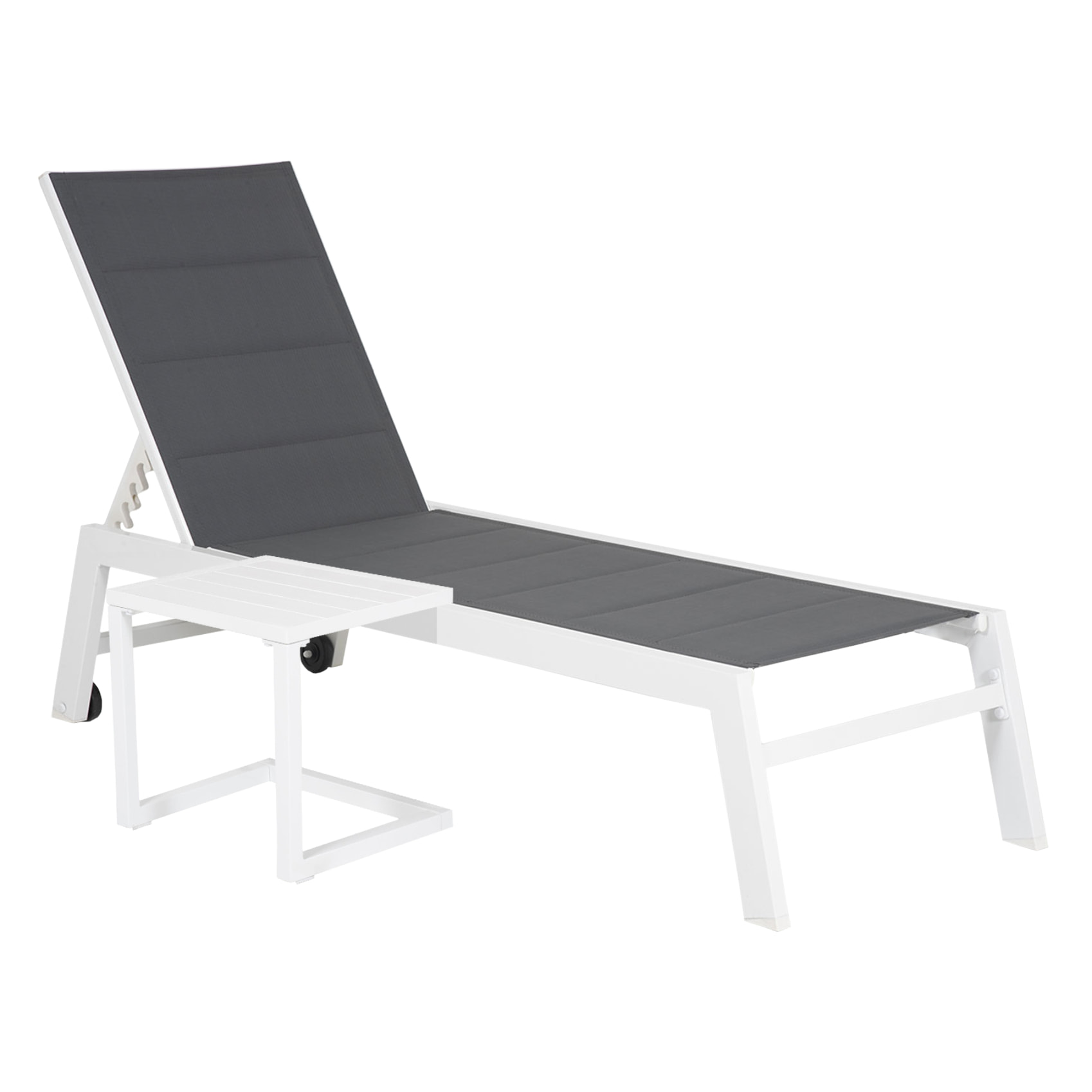 Set bain de soleil et table d'appoint BARBADOS en textilène gris - aluminium blanc