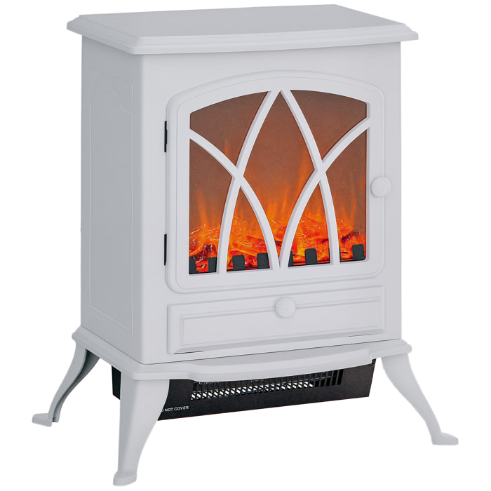 Cheminée électrique poêle style rétro thermostat 1000-2000 W blanc