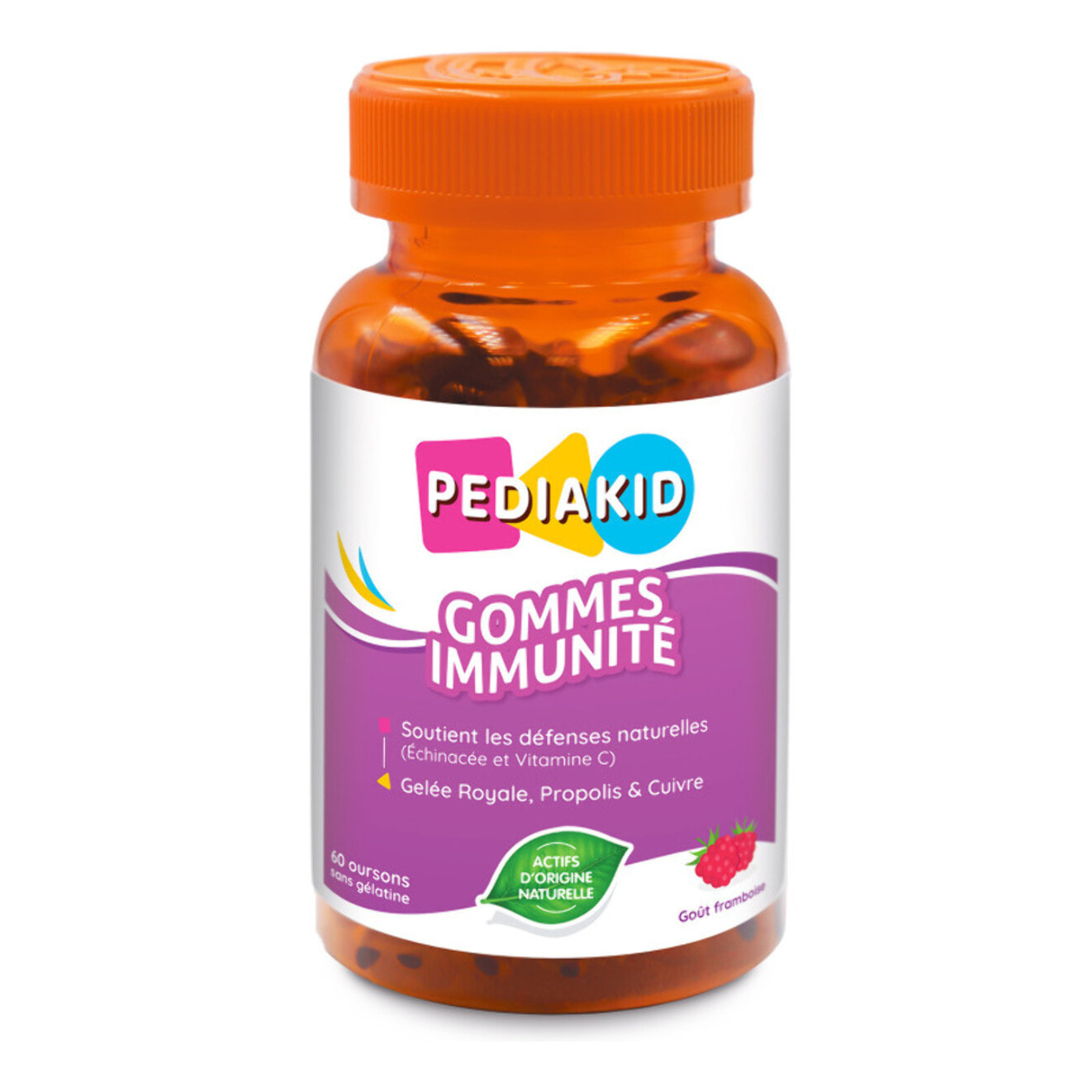 PEDIAKID - Gommes Immunité - Formule Naturelle au Délicieux Arôme de Framboise - Contribue au Fonctionnement Normal du Système Immunitaire - Soutient les Défenses de l'Organisme - 60 gommes